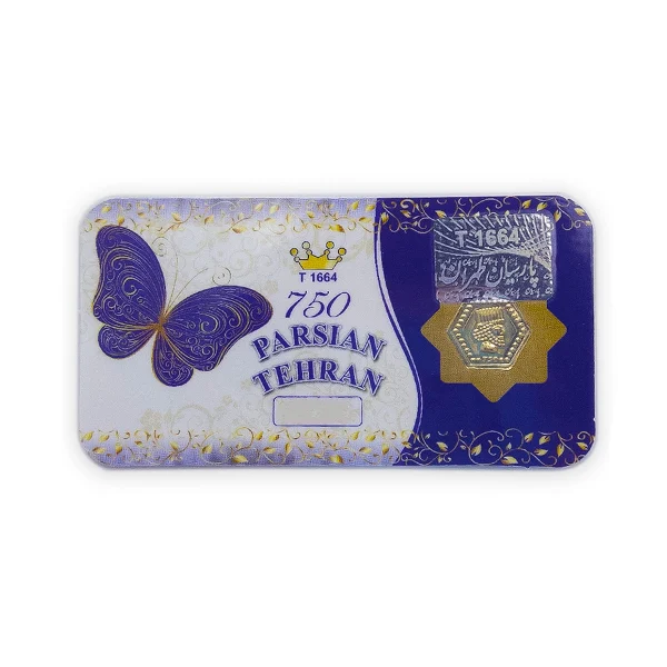 parsian-tehran-talakade طلا پارسیان 18 عیار 0.1 گرم - 100 سوت طرح پروانه - Image 1